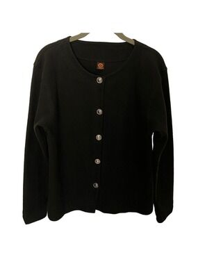 Vintage Y2K Ojai Black Jacket Sz M Thick Soft Knit Silver Buttons Made In Peru